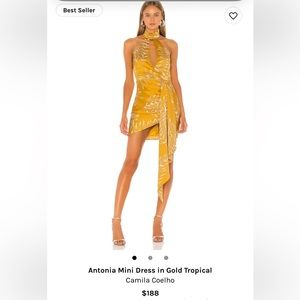 Antonia Mini Dress in Gold Tropical- S